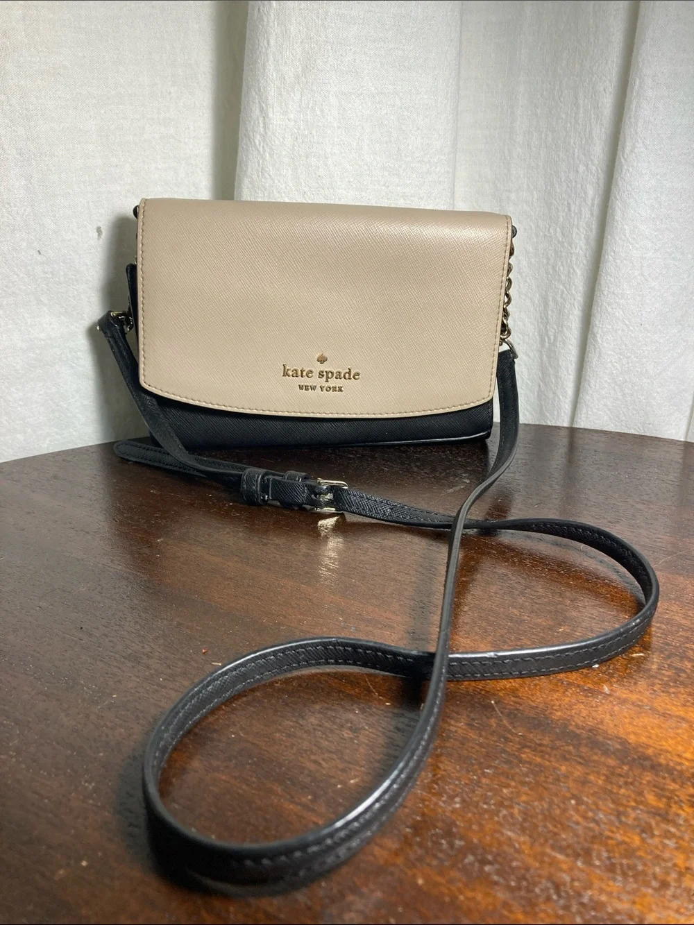 kate spade Two-Tone Black and Beige Stacey Flap Crossbody Bag